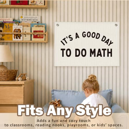 Math Classroom Decor Canvas Wall Hanging Banner - color: 04-Good Day to Do Math - Black and White
