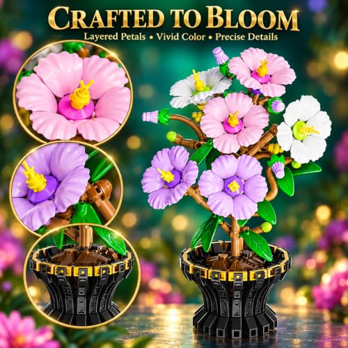 Botanicals Hibiscus Artificial Flowers Building Set - color: Pastel Purple