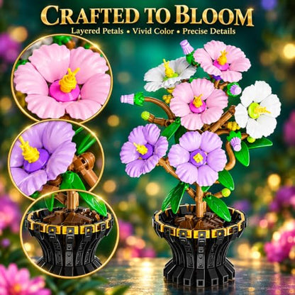 Botanicals Hibiscus Artificial Flowers Building Set - color: Pastel Purple