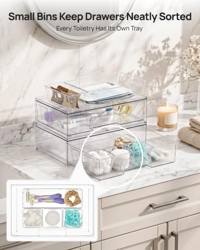 Vtopmart 12-Pack Clear Makeup Organizer Set with Drawer Organizer Bins - style: 2pack Wide Drawers with bins