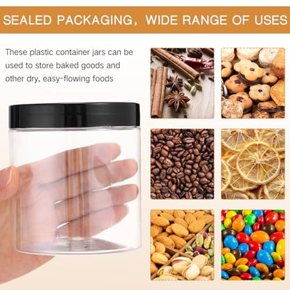Patelai 4 Pcs Plastic Jars with Lids, Black, 16 oz, Wide Mouth - color: Black, size: 16 oz