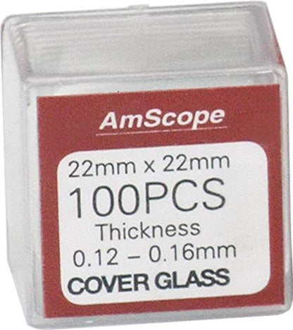 AmScope CS-S22-100 Square Glass Coverslips, 22mm x 22mm - style: CS-S22-100