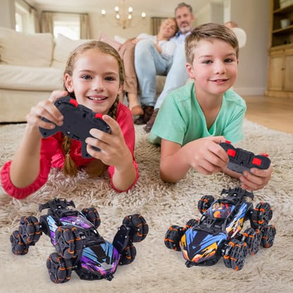 NEXBOX Cool 8 Wheels Hand Controlled RC Stunt Car Toys, Xmas Gifts and Birthday Presents for Kids, Gesture Sensing Remote Control Cars for Boys Age 6 7 8-10 11 12 Year Old - color: Purple