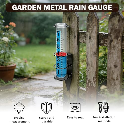 YZDTECH Rain Gauge Outdoor, 7" Easy to Read Rain Measure Gauge with Red Float, Rain Gauges Outdoors Best Rated with Metal Rack Holder, Large Freeze Proof Plastic Replacement Tube for Yard Garden - color: Metal rain gauge style 1