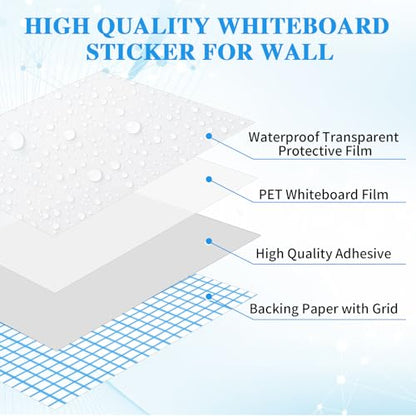 ZNCMRR 78.7"x17.7" Whiteboard Sticker for Wall White Board Dry Erase Paper - size: 79"W x 17.7"H
