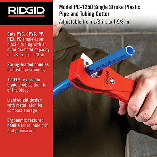 RIDGID 23488 Model PC-1250 Single Stroke Plastic Pipe and Tubing Cutter, 1/8-inch to 1-5/8-inch Pipe Cutter - size: Small