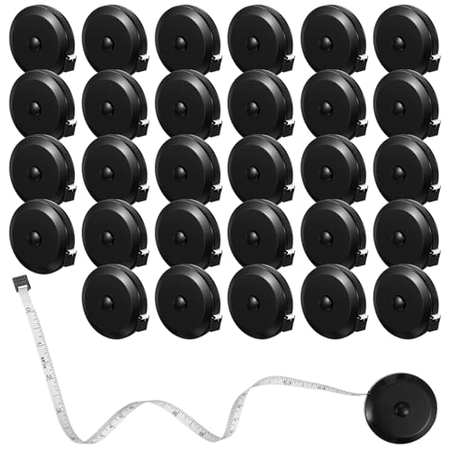 30 Pack Retractable Tape Measure, 60 Inch Soft Fabric Measuring Tape for Body Sewing, Double Sided Scale Ruler for Tailoring Knitting Craft Weight Loss, Black