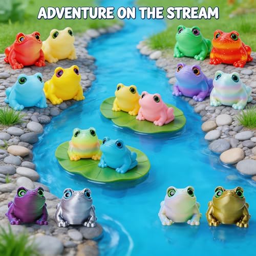 16Pcs Mini 3D Printed Frog Bulk, Articulated Frog Small Animal Figurines, 3D Printed Fidget Toys for Easter Basket Stuffers, Easter Egg Fillers for Kids, Desk Pets for Classroom Prizes - color: 16pcs Frog
