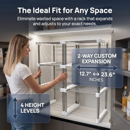 BLULEE Expandable Standing Shelf Unit, Adjustable Storage Rack White - color: White