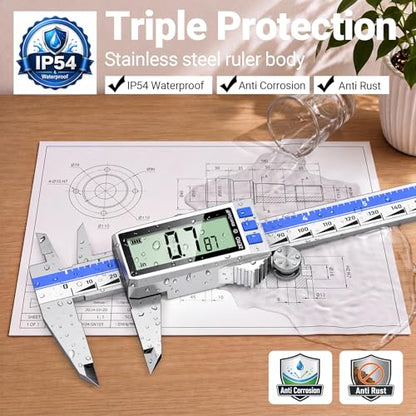 Preciva Digital Caliper 8 Inch, Rechargeable Stainless Steel - size: 8 Inch