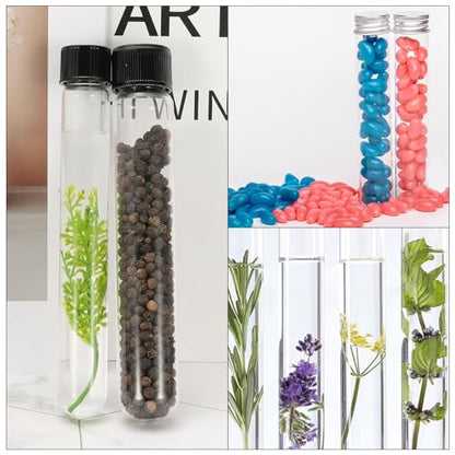 PATIKIL 50ml Test Tubes with Caps, 8pcs Glass Test Tubes Clear Round Bottom Test Tube Containers with Plastic Cap for Bead Candy Bath Salt Storage Scientific Experiment Plant, 25mmx150mm - size: 50ml