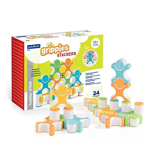 Guidecraft Grippies Stackers - 24 Piece Set, Stem Soft Grip Magnetic Building Toy for Toddlers - style: Stackers - 24 pc. set