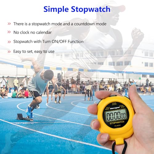 Stop Watches for Sports with Countdown Timer, ON/Off Simple Operation No Clock No Date, Stopwatches for Coaches (Yellow) - color: Yeloow