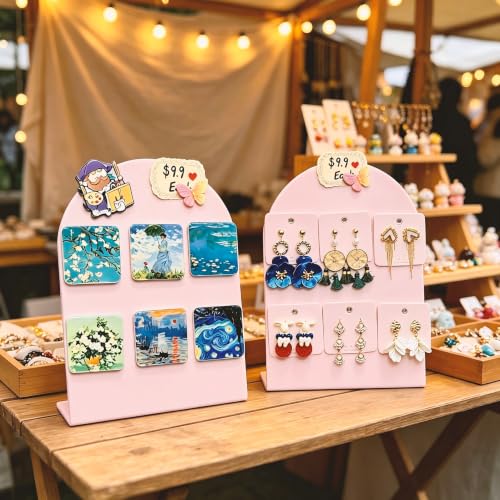 2 Pack Metal Pink Arched Magnet Display Board, 11"×8" Anti-Slip Desk Magnetic Bulletin Board Decorative Tabletop Memo Photo Display Stand Small Business Supplies for Home Office Vendor Booth Classroom - size: 11" × 8"- P