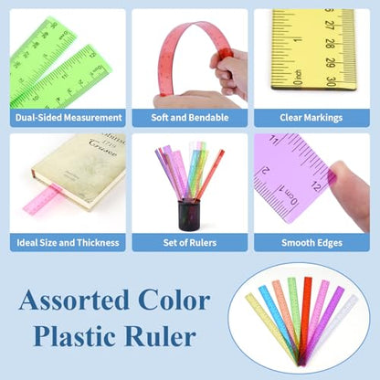 16 Pack Clear Plastic Rulers 12 inch, Ruler Bulk for Classroom and Office