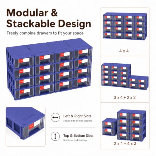 16 Pack Stackable Desk Organizer Drawers for Craft Storage Blue - color: Blue