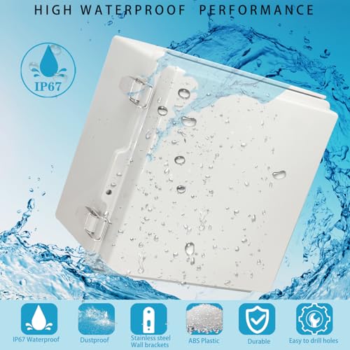 Waterproof Electrical Box with Mounting Plate, IP67 Junction Box Stainless Steel Latch Hinged Grey Cover Project Enclosure with Wall Bracket and 2 Glands 8.3" x 8.3" x 5.1" - color: Grey, size: 8.3" x 8.3" x 5.1"