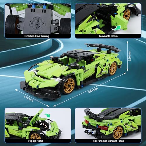 IQKidz STEM Building Blocks Kit for Kids - 2 in 1 Remote Control Race Car and Robot Toy, Great Gift for Boys, Teens Age 6 7 8-12+ Year Old Who Love Engineering and RC Sports Car Toys - style: Green Race Car