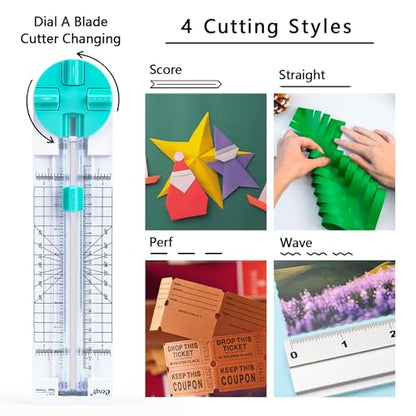 Paper Trimmer Craft Paper Cutter: 4 Style Multi-Function Scrapbooking Tool with Dial Blades of Straight,Wave,Dotted,Perforated,Creasing for Cutting Paper,Coupons,Photos,Postcards,Scrapbook,Card - color: green