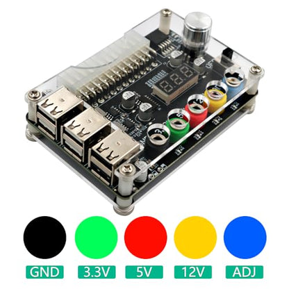 HLT ATX Power Supply Breakout Board with Adjustable Voltage Knob and 6- Port USB 2.0,and QC 2.0/QC 3.0, 3A Maximum Output,