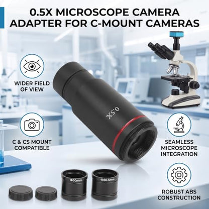 Garosa Microscope Adapter 0.5X C Mount Lens Adapter Microscope Camera Adapter 0.5X Times C Mount Compatible with CCD Interface Shrink Lens Microscope Lenses