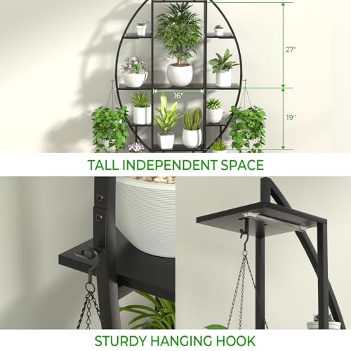 Plant Stand Indoor with 6 Grow Light, 65" Tall 7 Tier Black Half Moon Shelf - color: Black Board Black Metal 7 Tier 2 Pack