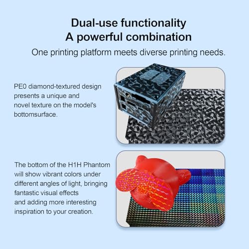IdeaFormer Double Sided Textured PEO H1H Build Plate for Bambu Lab X2D/X1/X1C/X1E/P1P/P1S/P2S/A1, Flexible Diamond PEO+Phantom H1H Spring Steel Plate 257x257mm for Bambu 3D Printers - color: Diamond PEO+Phantom H1H