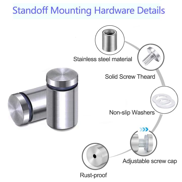 8 Pack Sign Standoff Screws 1/2 x 1 in Stainless Steel Standoffs Wall Mount - color: Silver, size: 1/2" x 1"