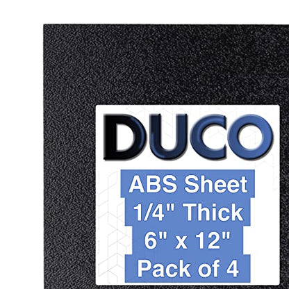 Duco ABS Plastic Sheet 1/4" (6mm) Thick 6" x 12" - 4 Pack of USA-Made Textured & Matte ABS Black Sheet - Heat Moldable Plastic Panel for Home Decor, Crafts, Robotics, DIY Projects and Industrial - size: 6" x 12"