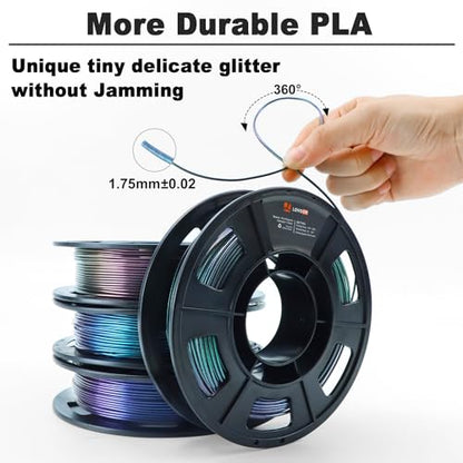 LOVOON 3D PLA Filament 1.75mm Bundle Sparkle in Sunlight Filament Glitter, Burnt Titanium 3D Printer Filament, Galaxy red/Purple Blue/Blue/Green, Galaxy Bundle, 0.8KG(200g*4 Spools)/Bundle - color: Galaxy Glitter Bundle, size: 0.8 kg