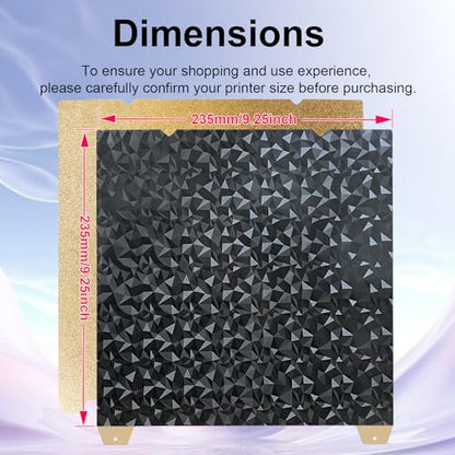 IdeaFormer-3D Ender 3 PEO PEI Build Plate for Creality K1C/K1/K1 SE/Ender 3 V3 SE/Ender 3 V3 KE/Ender 3 S1/Pro/Ender 5 S1, Flexible PEO PEI Spring Steel Sheet 235x235mm No Magnetic Surface Plate - color: Dimond PEO+Textured Gold PEI