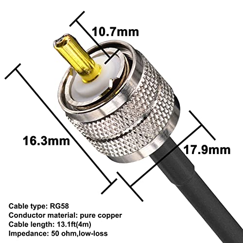 RG58 Coaxial Cable 13FT, PL259 Male Cable + SO239 Adapter 4-Pack - color: Ham Radio Go-Kit, size: 13ft