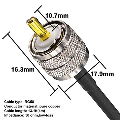 RG58 Coaxial Cable 13FT, PL259 Male Cable + SO239 Adapter 4-Pack - color: Ham Radio Go-Kit, size: 13ft