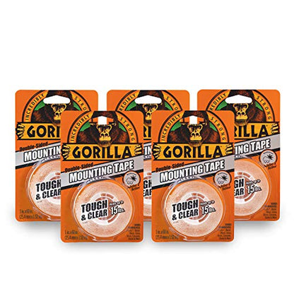 Gorilla Tough & Clear; Double Sided Mounting Tape; Weatherproof; 1" x 60"; Clear; (Pack of 5) - size: 5 Pack