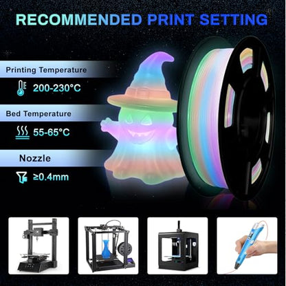 Glow in The Dark PLA+3D Printer Filament, PLA+Filament 1.75 mm, Stronger Lighting Effect, Glow Filament Multicolor for Most 3D Printers, 4 Spools 250g Each - Green, Blue, Blue-Green, Rainbow - color: Green/Blue/Blue Green/Rainbow