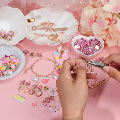 Ponygrass 167 Pcs Lip Gloss Keychain Making Kit, Heavy-Duty DIY Craft Supplies with Chipping-Resistant Charms, Hooks, Jump Rings & Tools for Jewelry Making, Custom Keychains, Bags (PINK-02)
