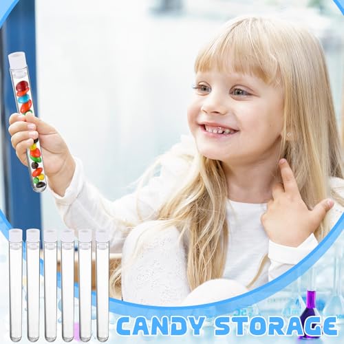 100 Pake 8 ml Clear Test Tubes with Caps 12x100mm Plastic Vials Test Tubes for Scientific Experiments Halloween Christmas Scientific Themed Birthday Party Supplies Candy Storage (White) - color: White