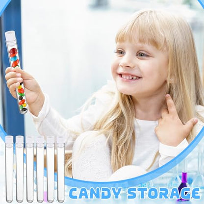 100 Pake 8 ml Clear Test Tubes with Caps 12x100mm Plastic Vials Test Tubes for Scientific Experiments Halloween Christmas Scientific Themed Birthday Party Supplies Candy Storage (White) - color: White