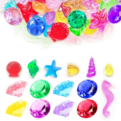 60Pcs Sea Shell Diving Gem Toys 1.57in Large Acrylic Plastic Diamond - color: Fake Shells and Gems-10 Colors