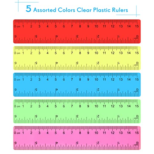Zonon 50 Pcs 6''/12'' Plastic Rulers Bulk Flexible Straight (Pack of 2) - color: Colorful, size: 6inch (Pack of 2)