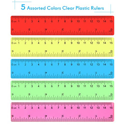 Zonon 50 Pcs 6''/12'' Plastic Rulers Bulk Flexible Straight (Pack of 2) - color: Colorful, size: 6inch (Pack of 2)