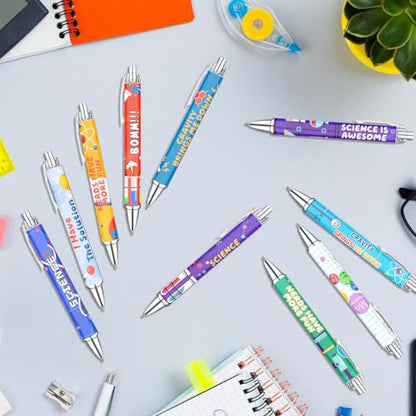 Science Theme Ballpoint Pens, 10 Pack – Colorful STEM Design Pens with Lab Icons, Chemistry Physics Biology Patterns, Smooth Writing Pens for Students, Teachers, Classrooms & School Supplies - color: Science