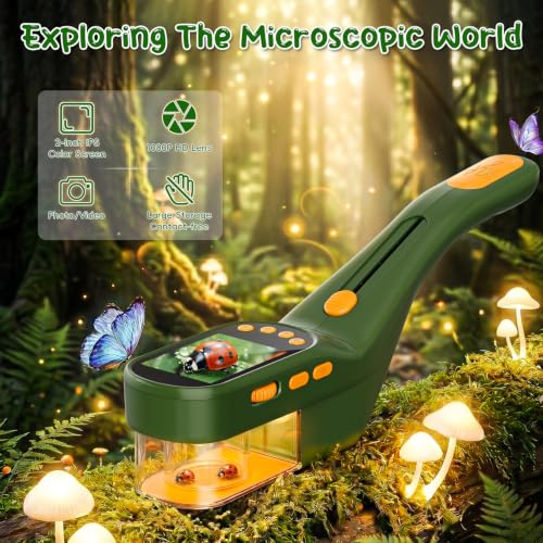 CIMELR Bug Catcher for Kids with 500X Microscope, 2.4" Screen STEM Toy Gift - color: Dark Green