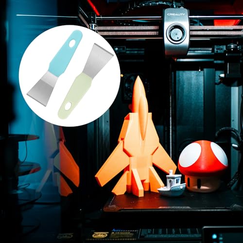2pcs Professional 3D Printer Scraper, Stainless Steel 3D Printer Spatulas Straight & Curved, Metal Safe Model Removal Tools, 3D Paint Stripping Supplies Accessories Without Damage Build(Green, Blue)