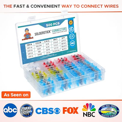 500 Pieces Waterproof Solder Seal Wire Connectors Kit, Electrical Insulated Wire Splice Heat Shrink Wire Connectors with 4 Gauges - 12-10, 16-14, 22-18, 26-24 AWG