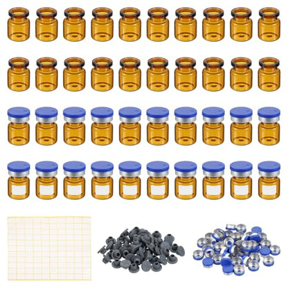 PATIKIL 4ml Sample Vials, 100 Pack Lab Empty Vials with Butyl Rubber Stopper Crimp Top Caps and Labels Borosilicate Glass Vial, Amber - color: Amber, size: 4ml