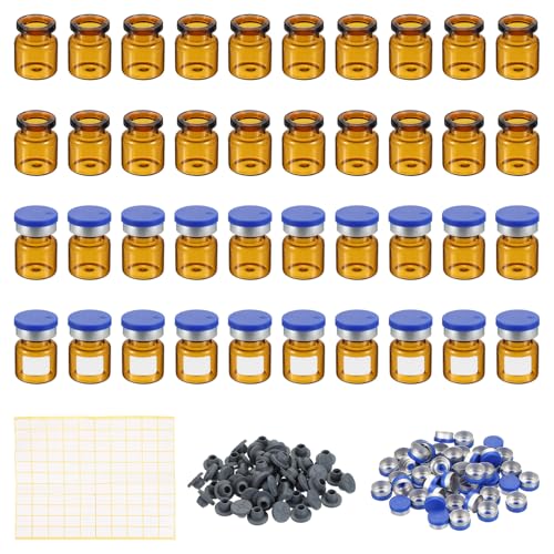PATIKIL 4ml Sample Vials, 100 Pack Lab Empty Vials with Butyl Rubber Stopper Crimp Top Caps and Labels Borosilicate Glass Vial, Amber - color: Amber, size: 4ml