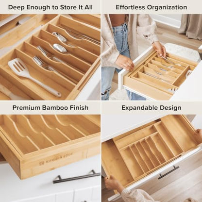 KitchenEdge Silverware & Utensil Organizer | Natural Bamboo, 18-33 In - color: Natural Bamboo, size: From 18" to 33" Wide
