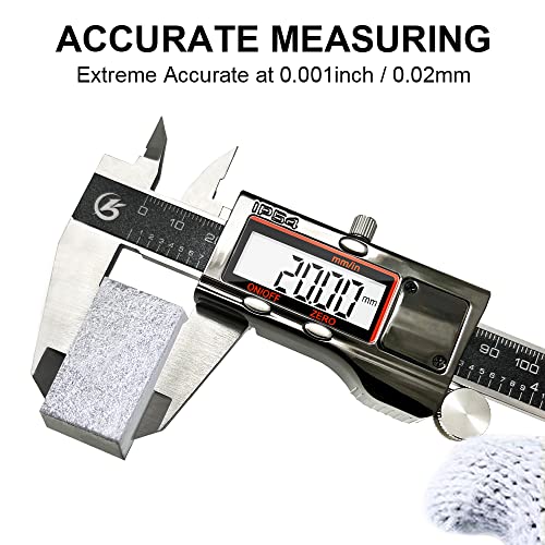 KETOTEK Digital Caliper Measuring Tool, IP54 Waterproof Stainless Steel Electronic Vernier Caliper 6 Inch/150mm Digital Micrometer with Large LCD Screen - color: Black, size: 6 Inch