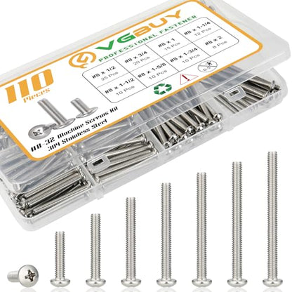 VGBUY 110Pcs Machine Screws Assortment kit,Assorted 1/2 to 2 inch Long # 8-32 Machine Screw,304 Stainless Steel Phillips Pan Head Screws Bolts for Electrical Wall Socket,Household Repairs - style: 110PCS #8 Kit